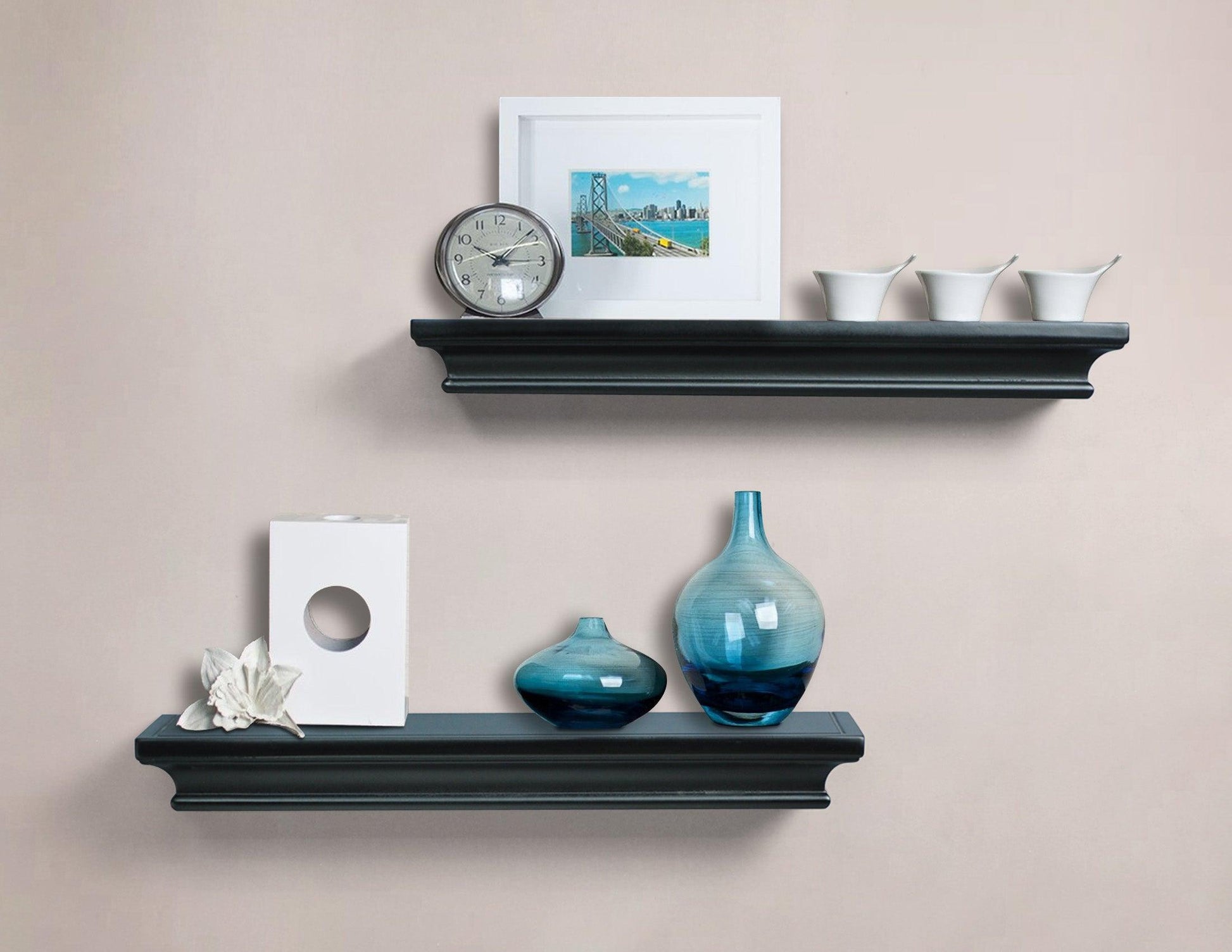 AHDECOR-HOME 家居/室内设计软件 2 PCS / Black AHDECOR Floating Shelves Wall Mounted Display Storage Shelves, Wall Shelf for Home and Office Decor, Black Finish, 4" Deep, Set of 2