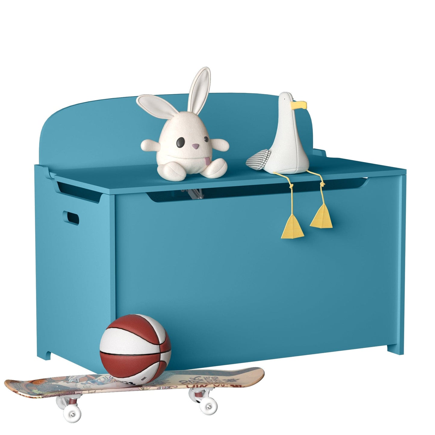 AHDECOR 30" Kids Wooden Toy Box/Bench with Safety Hinged Lid (Teal)