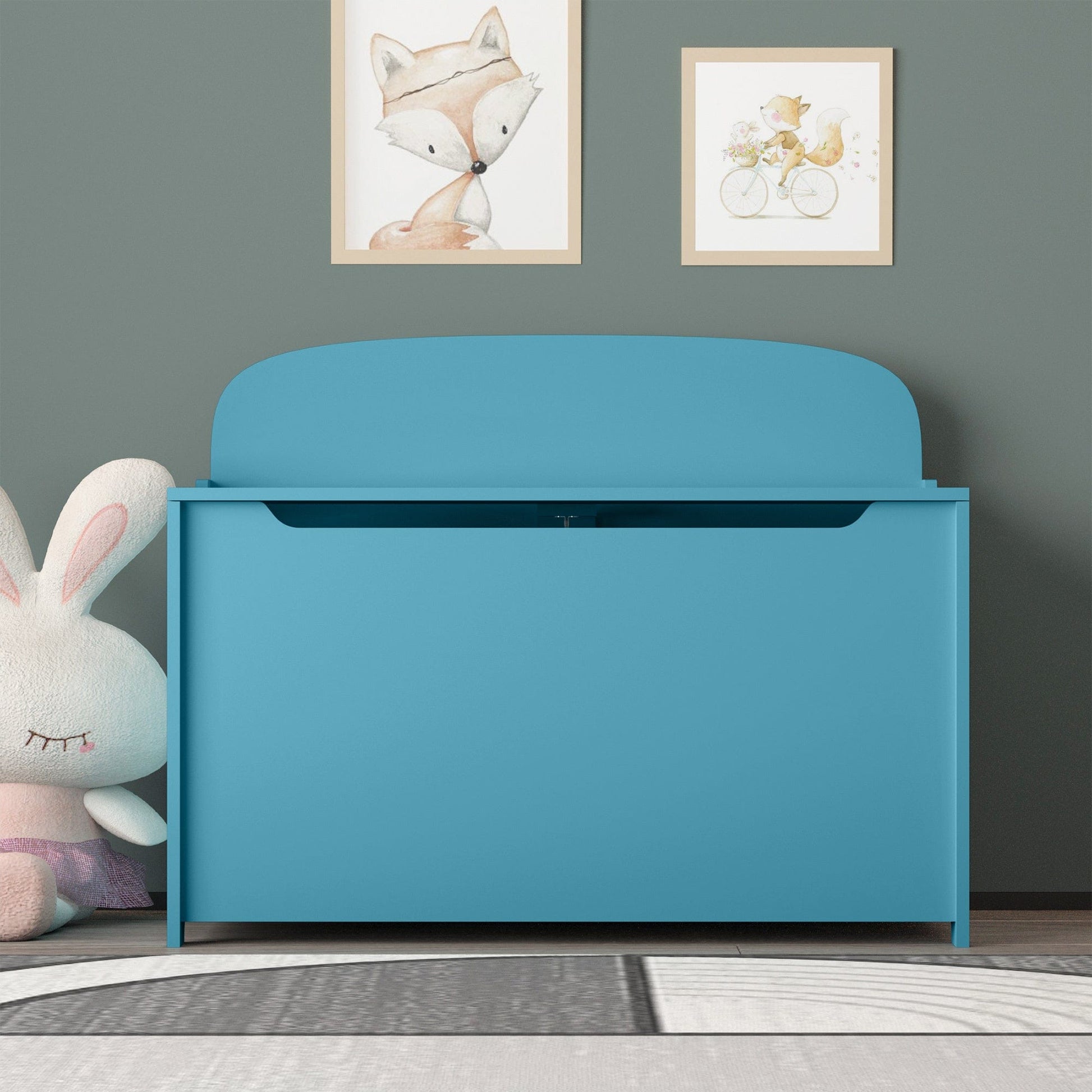 AHDECOR 30" Kids Wooden Toy Box/Bench with Safety Hinged Lid (Teal)