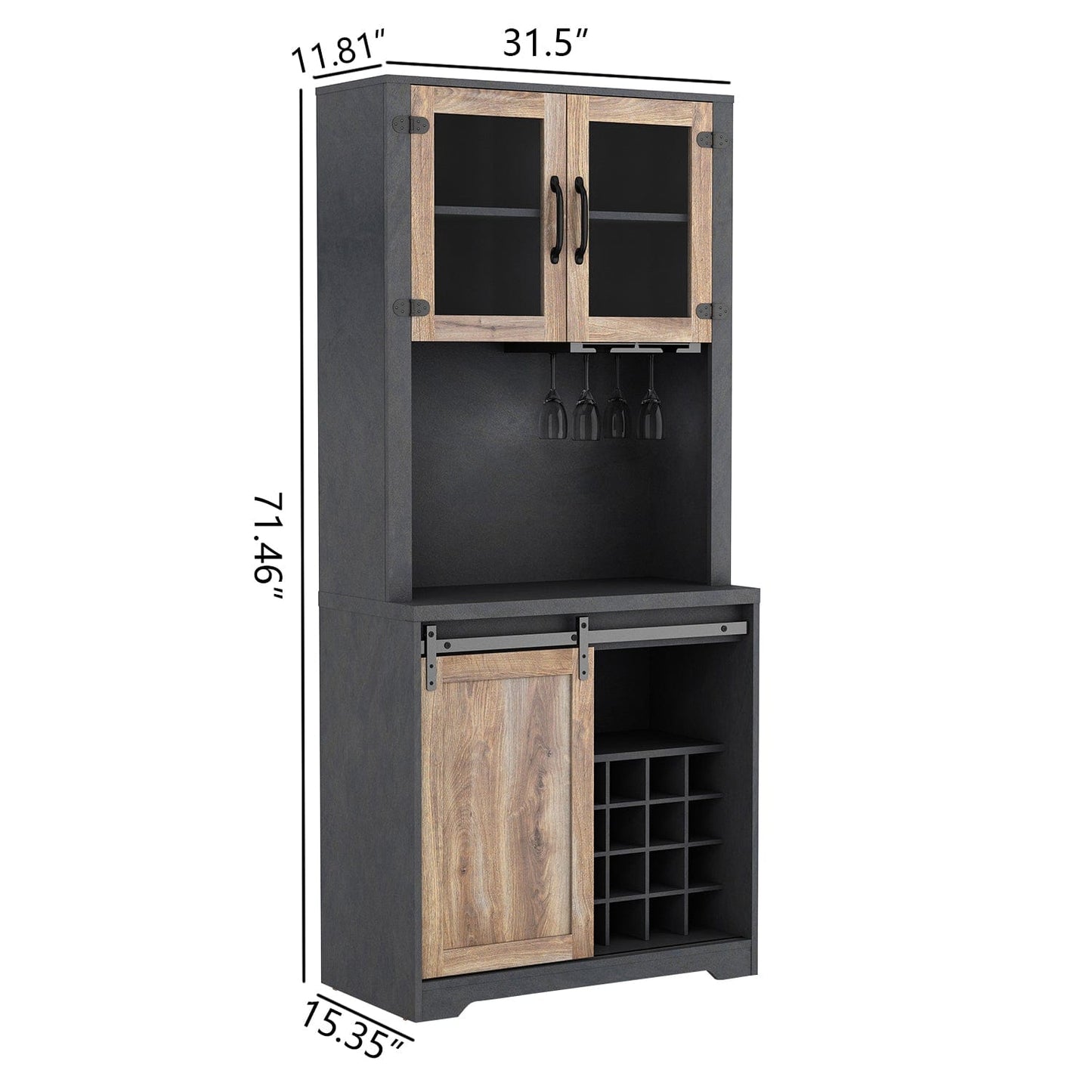 AHDECOR 31 Inch Farmhouse Barn Door Bar Cabinet For Living Room, Dining Room