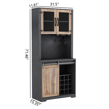 AHDECOR 31 Inch Farmhouse Barn Door Bar Cabinet For Living Room, Dining Room