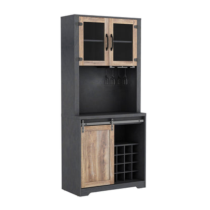 AHDECOR 31 Inch Farmhouse Barn Door Bar Cabinet For Living Room, Dining Room