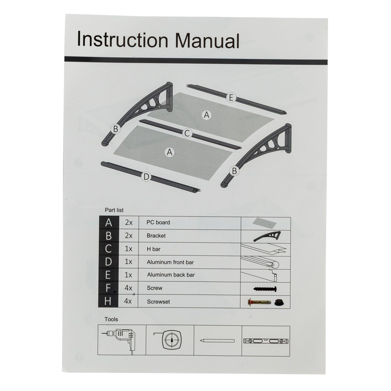 AH-DECOR Awnings 39.38 x 37.8 Inch Household Application Door & Window Awnings Black Holder