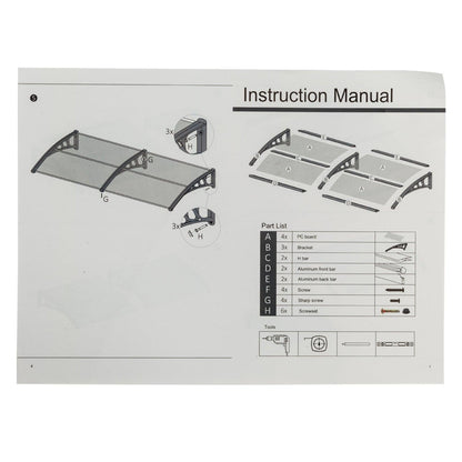 AH-DECOR Awnings Door and Window Awnings Canopy Silver-Gray Bracket