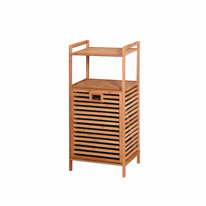 Y Bathroom Laundry Basket Bamboo Storage Basket with 2-tier Shelf 17.32 x 13 x 37.8 inch