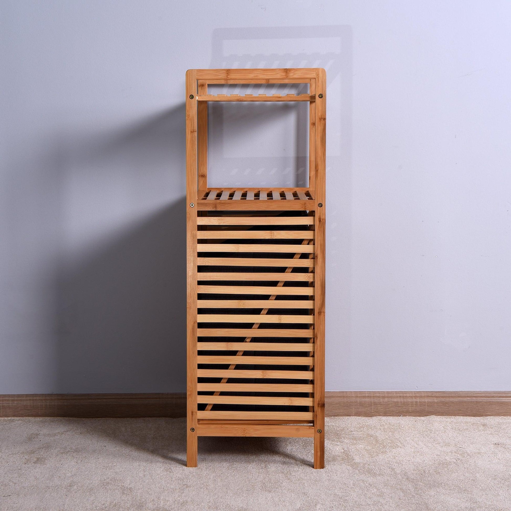 Y Bathroom Laundry Basket Bamboo Storage Basket with 2-tier Shelf 17.32 x 13 x 37.8 inch