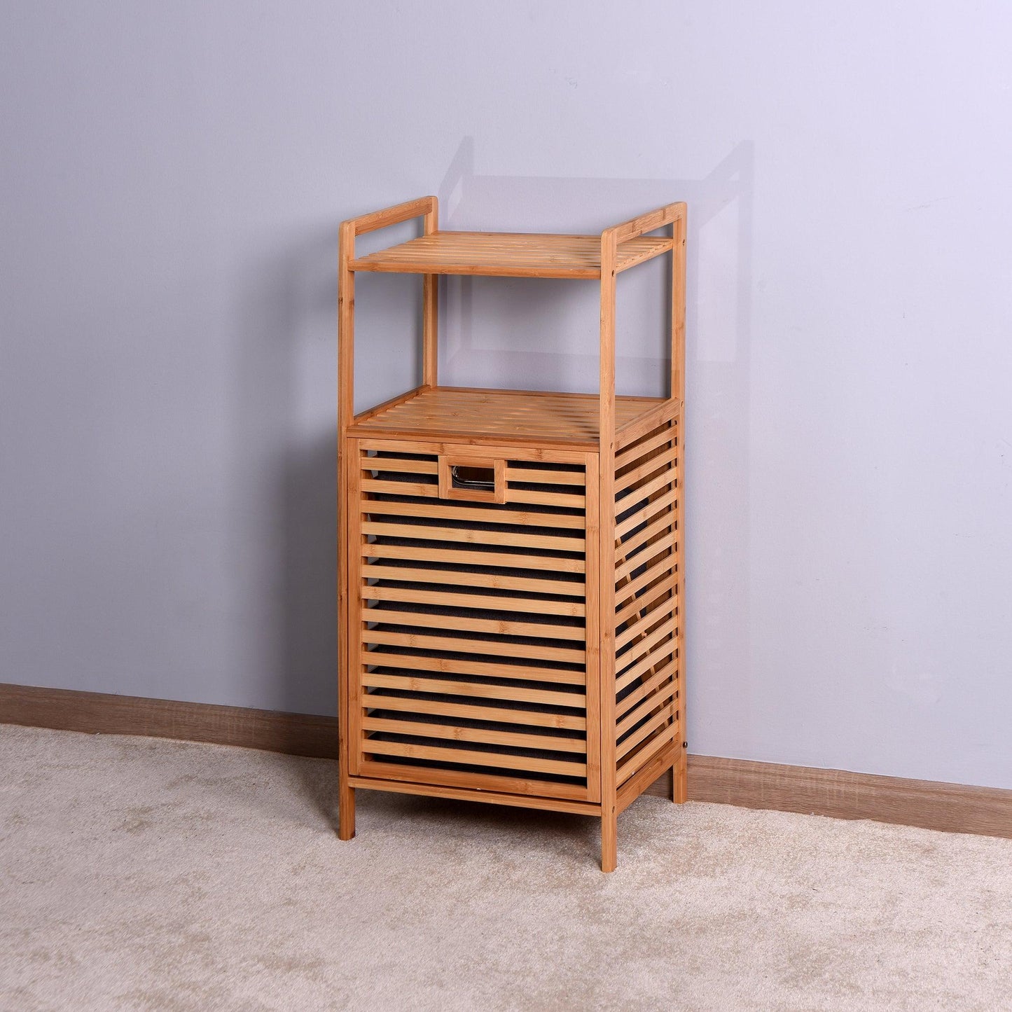 Y Bathroom Laundry Basket Bamboo Storage Basket with 2-tier Shelf 17.32 x 13 x 37.8 inch