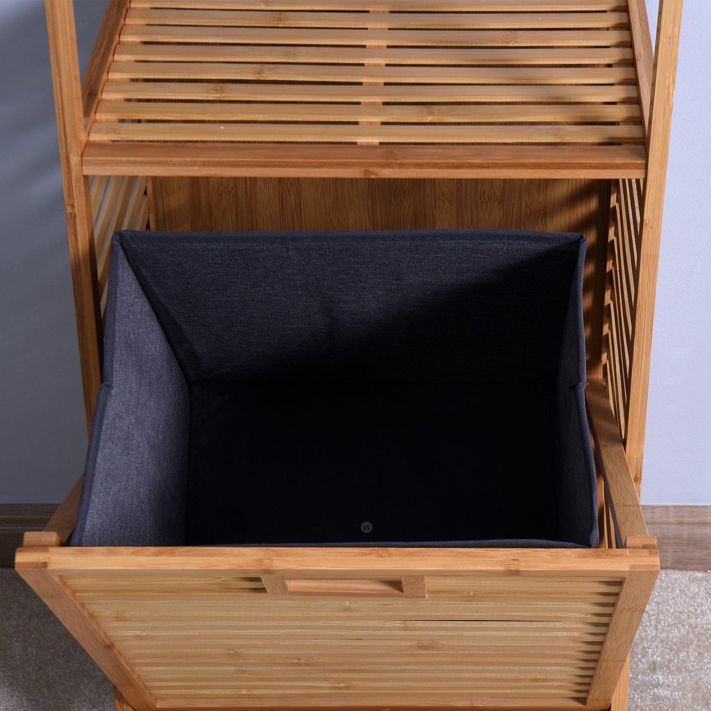 Y Bathroom Laundry Basket Bamboo Storage Basket with 2-tier Shelf 17.32 x 13 x 37.8 inch