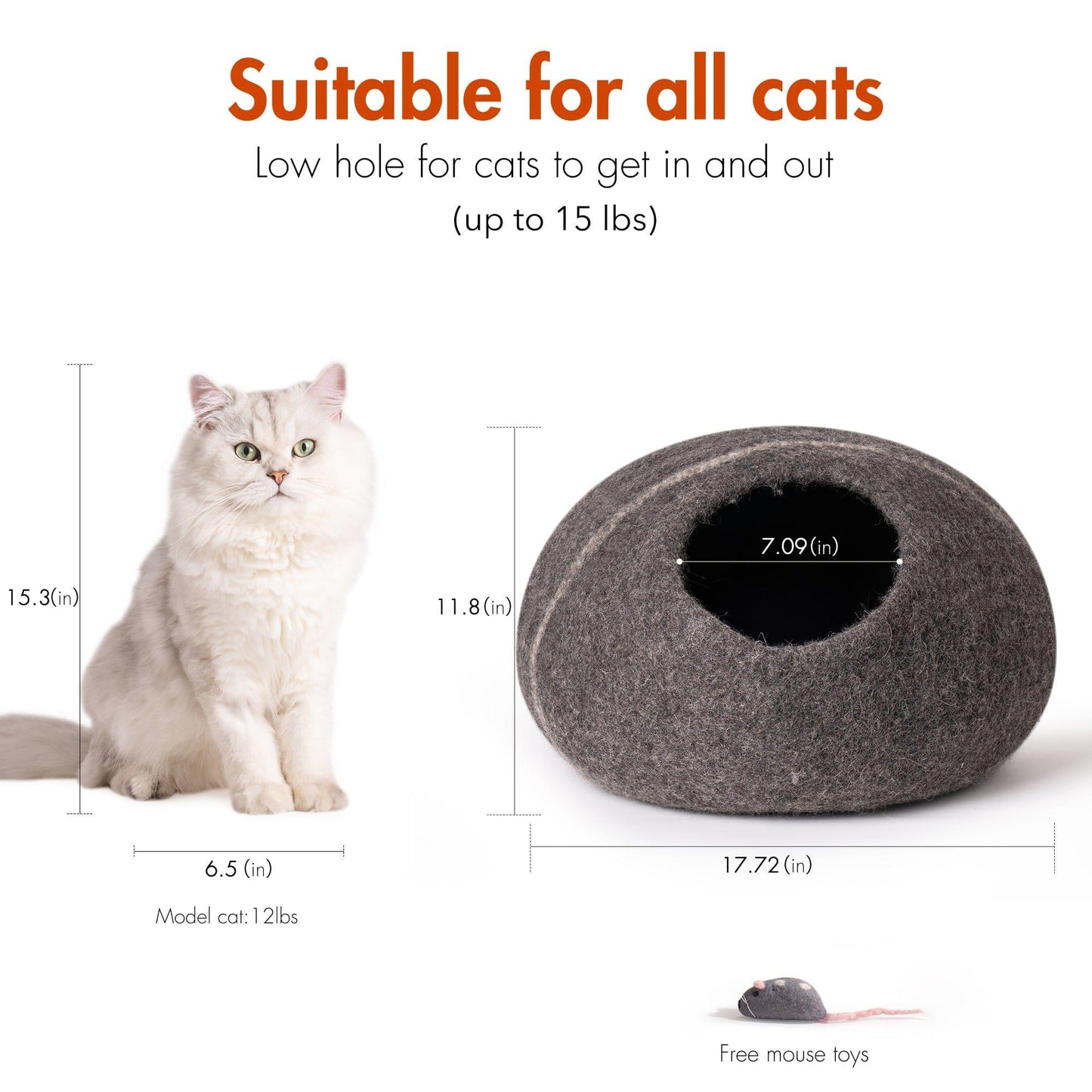 AH-DECOR cat bed Cat Cave Bed -Handmade Wool Cat Bed Cave with Mouse Toy