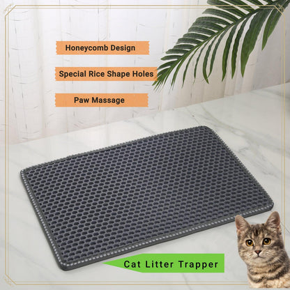 Y Cat Litter Mat, Kitty Litter Trapping Mat, Double Layer Mats with MiLi Shape Scratching design, Urine Waterproof, Easy Clean, Scatter Control  21" x 14"  Grey