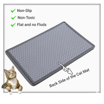 Y Cat Litter Mat, Kitty Litter Trapping Mat, Double Layer Mats with MiLi Shape Scratching design, Urine Waterproof, Easy Clean, Scatter Control  21" x 14"  Grey