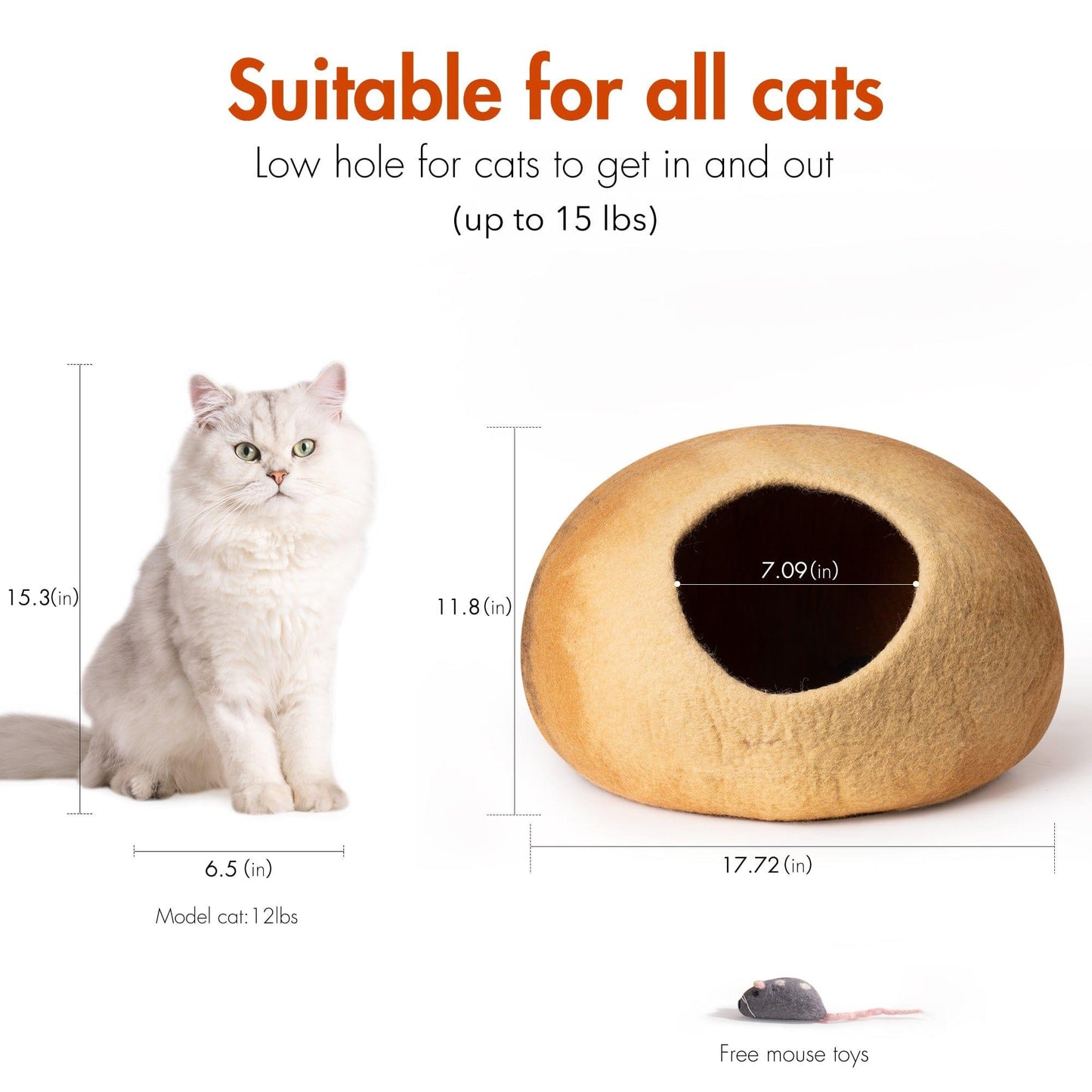 AH-DECOR cat supplies Cat Cave Bed -Handmade Wool Cat Bed Cave with Mouse Toy