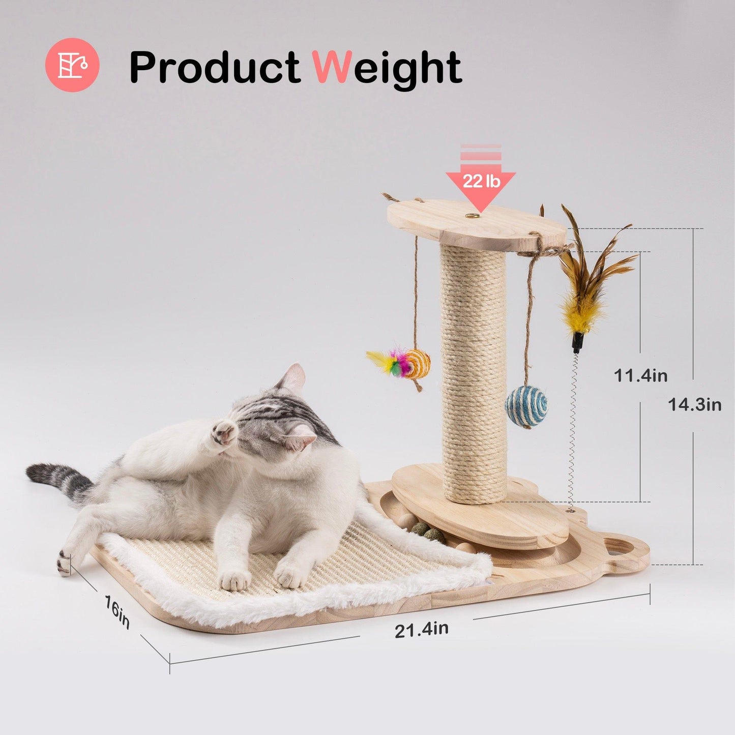 AH-DECOR cat supplies Cat Toy 1-Layer Turntable Cat Ball Toy with Feather Stick,Interactive Cat Toy with 5 Interactive Balls ,Cat Scratching Post with Mat