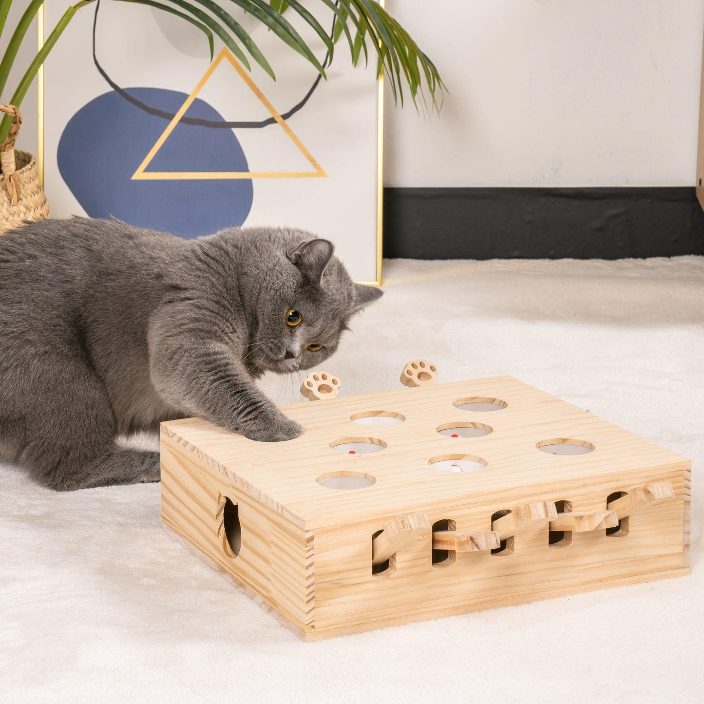 AH-DECOR cat supplies Cat Toy,Interactive Whack-a-mole Solid Wood Toys for Cats