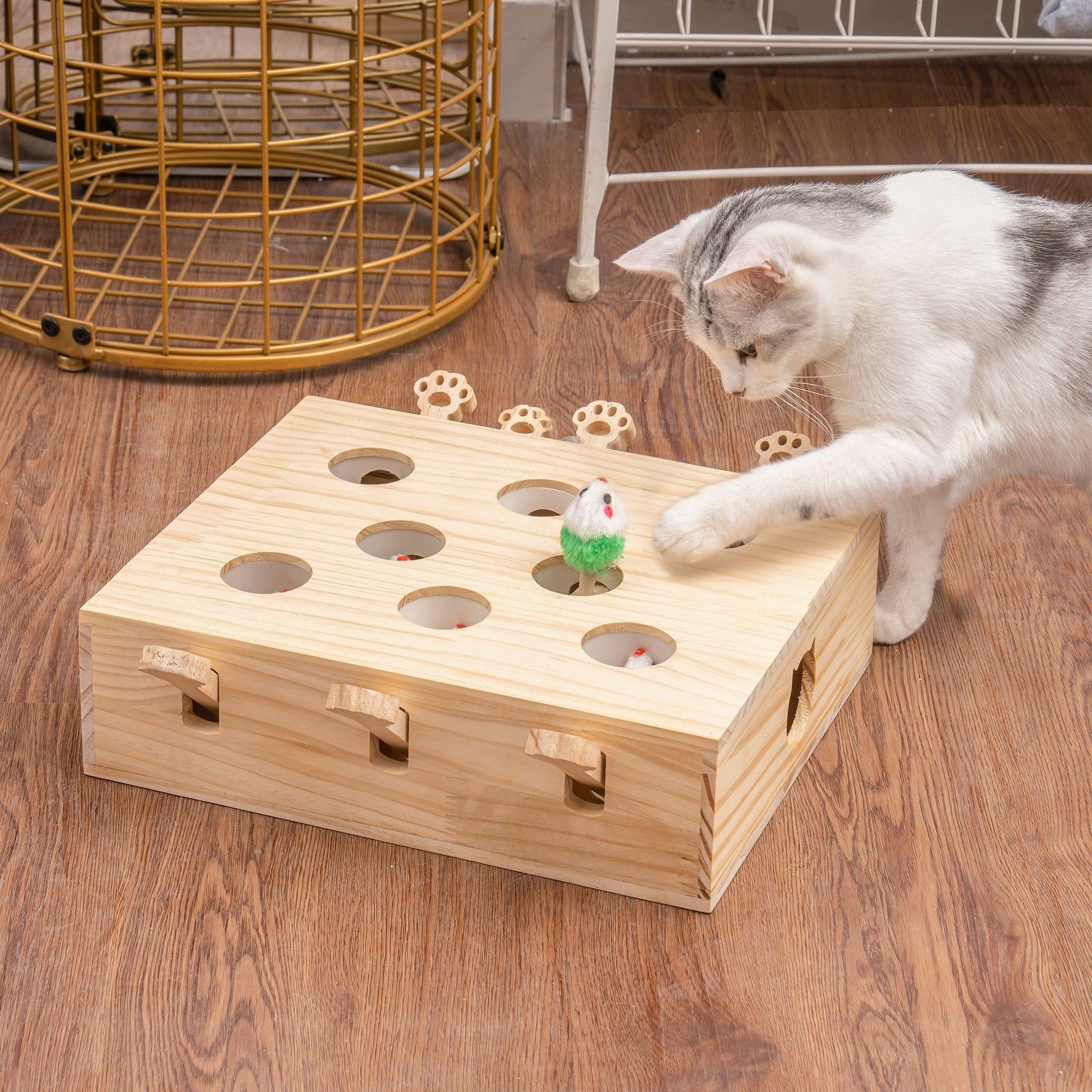 AH-DECOR cat supplies Cat Toy,Interactive Whack-a-mole Solid Wood Toys for Cats