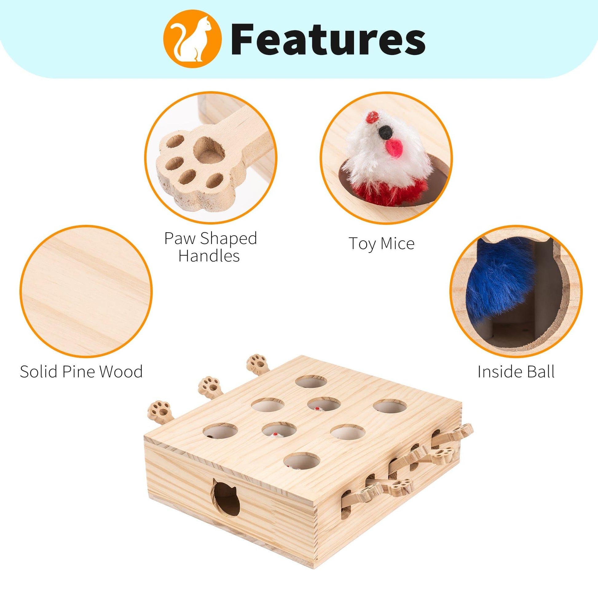 AH-DECOR cat supplies Cat Toy,Interactive Whack-a-mole Solid Wood Toys for Cats