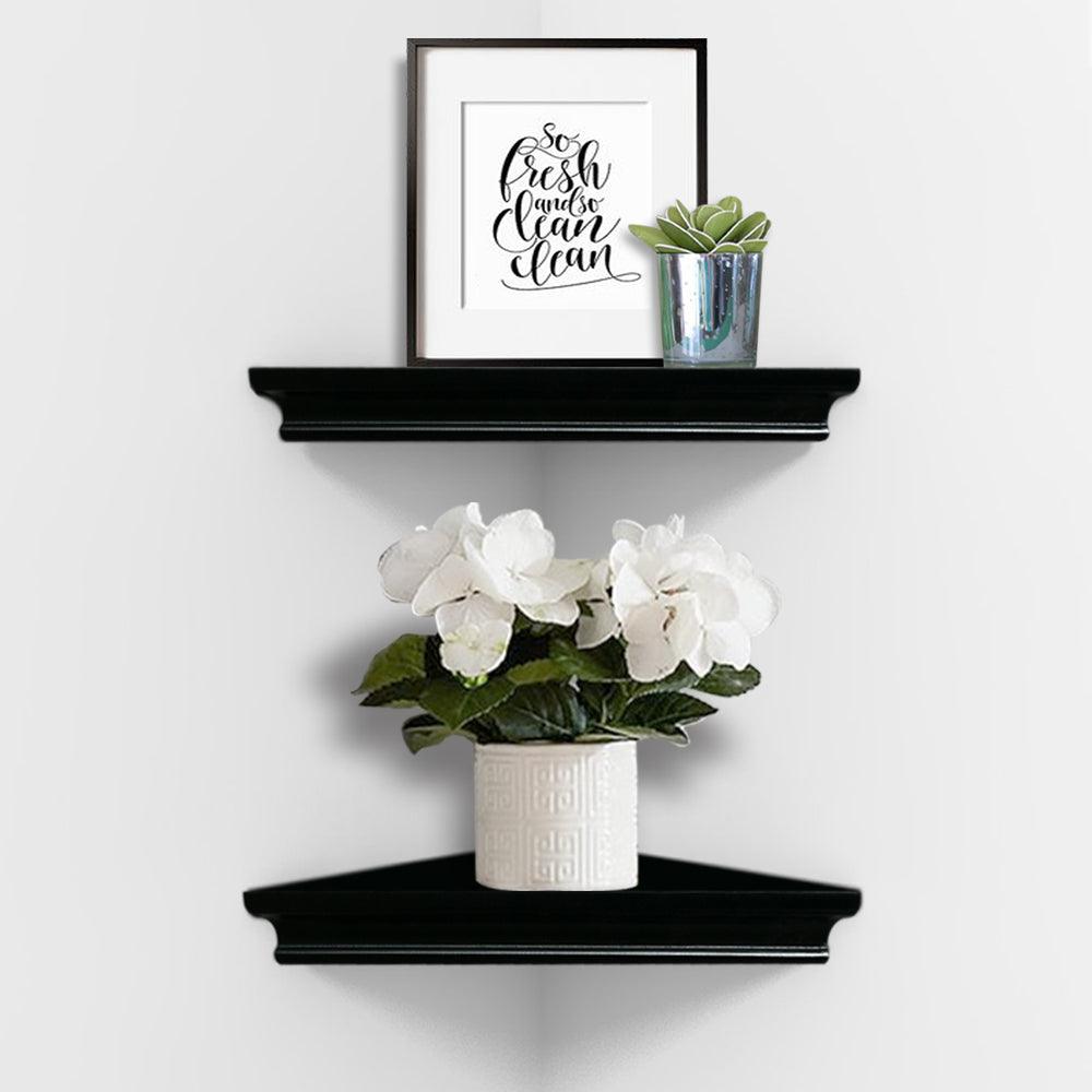 Ah-decor corner shelves Straight edge / Black Black wall mounted corner shelves living room bedroom-2-Pack