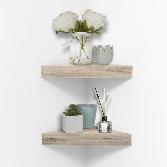 Ah-decor corner shelves Straight edge / Rustic AHDECOR Rustic Wood Corner Wall Shelves, Wall Mounted Floating Corner Shelf for Home Décor, 2-Pack