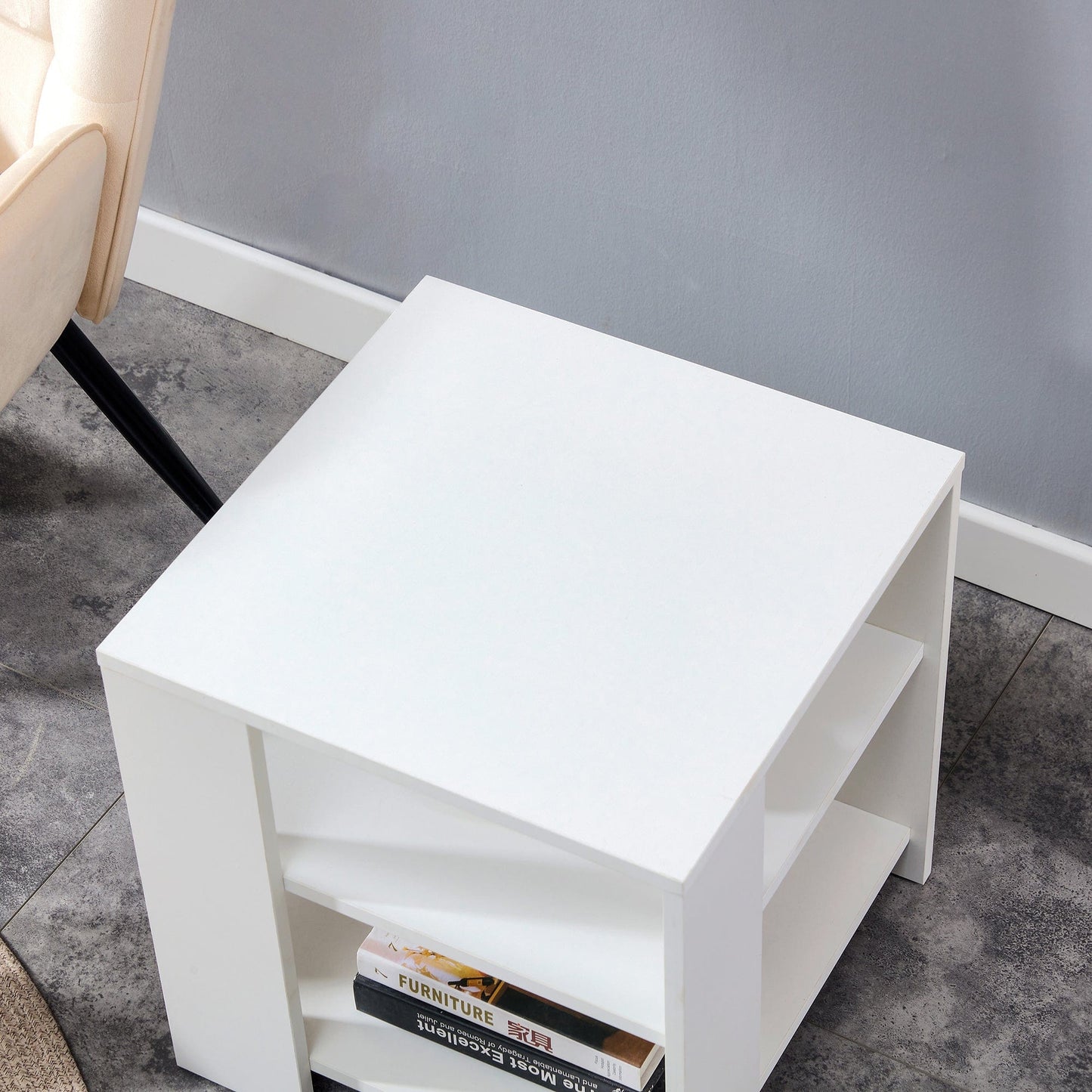 Ah-decor end table Living Room White Side Table  for Storage and  Decor