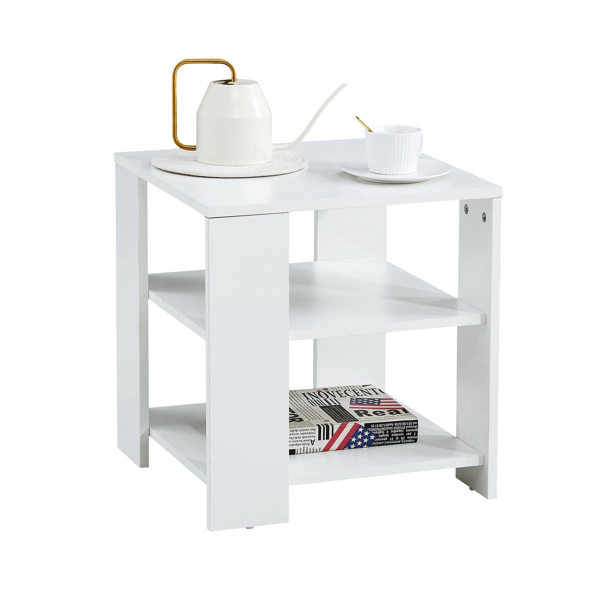 Ah-decor end table Living Room White Side Table  for Storage and  Decor