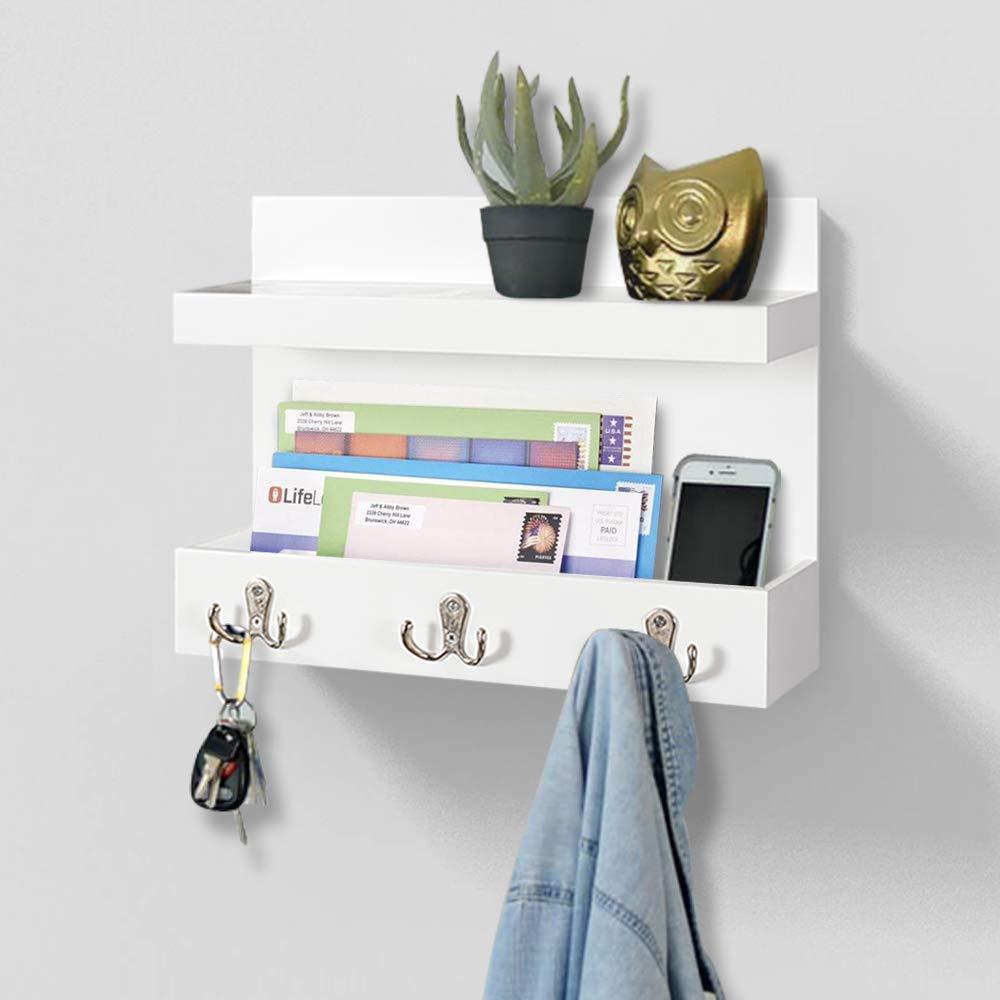 Ah-decor entry hook White AHDECOR White Entryway Wall Organizer, Storage Organizer Hanging Coat Shelf with Holder Rack