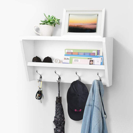 Ah-decor entry hook White AHDECOR White Wall Mounted Entryway Floating Shelf with Coat Hooks, Wooden Wall Organizer Coat Rack, Storage Hanging Shelf for Home Decor