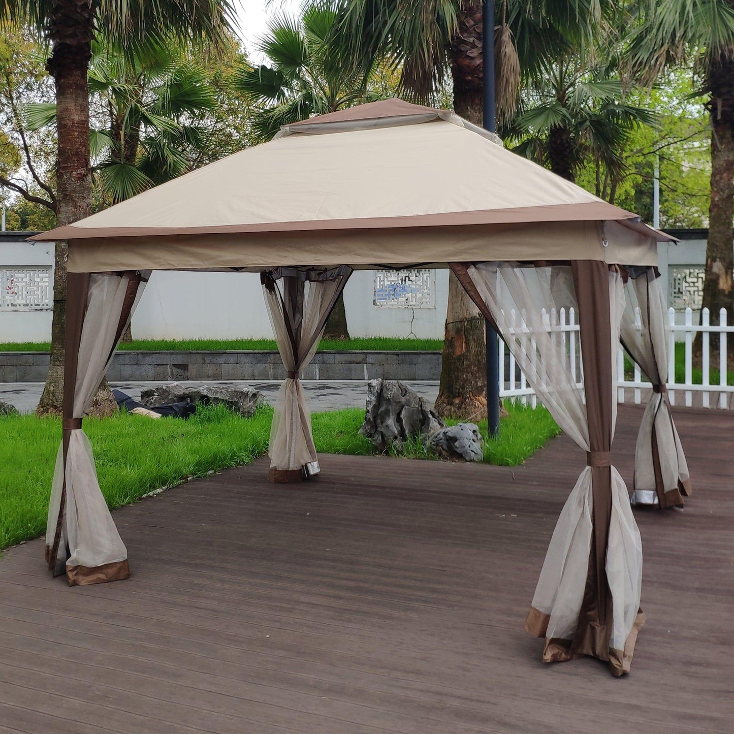 AH-DECOR Gazebo Outdoor 11x 11Ft Pop Up Gazebo Canopy With Removable Zipper Netting,2-Tier Soft Top Event Tent,Suitable For Patio Backyard Garden Camping Area