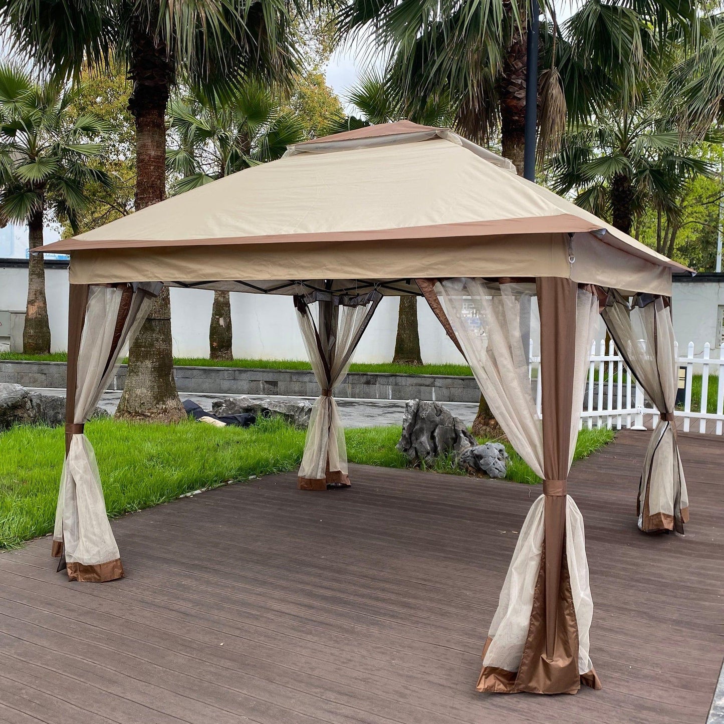 AH-DECOR Gazebo Outdoor 11x 11Ft Pop Up Gazebo Canopy With Removable Zipper Netting,2-Tier Soft Top Event Tent,Suitable For Patio Backyard Garden Camping Area