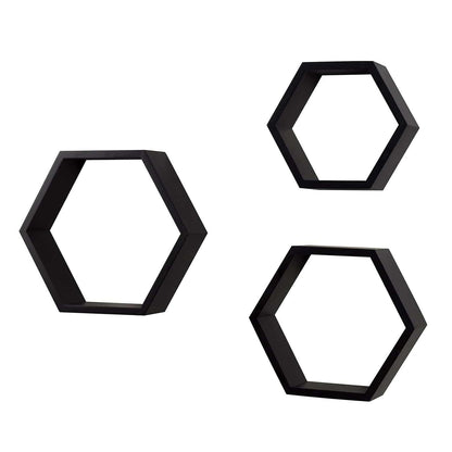 Ah-decor hexagon floating shelves Black / Black Set of 3 Black Adjustable Wall Mounted Hexagon Floating Shelves