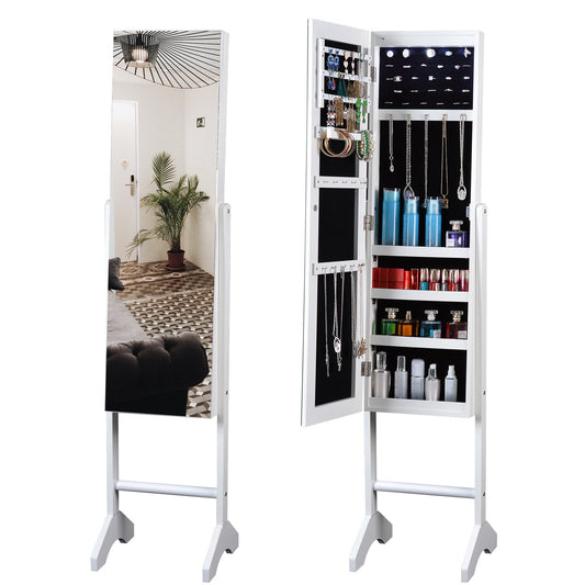 Ah-decor Jewelry Armoire with Mirror Full Mirror Fashion Simple Jewelry Storage Cabinet  With Led Lights