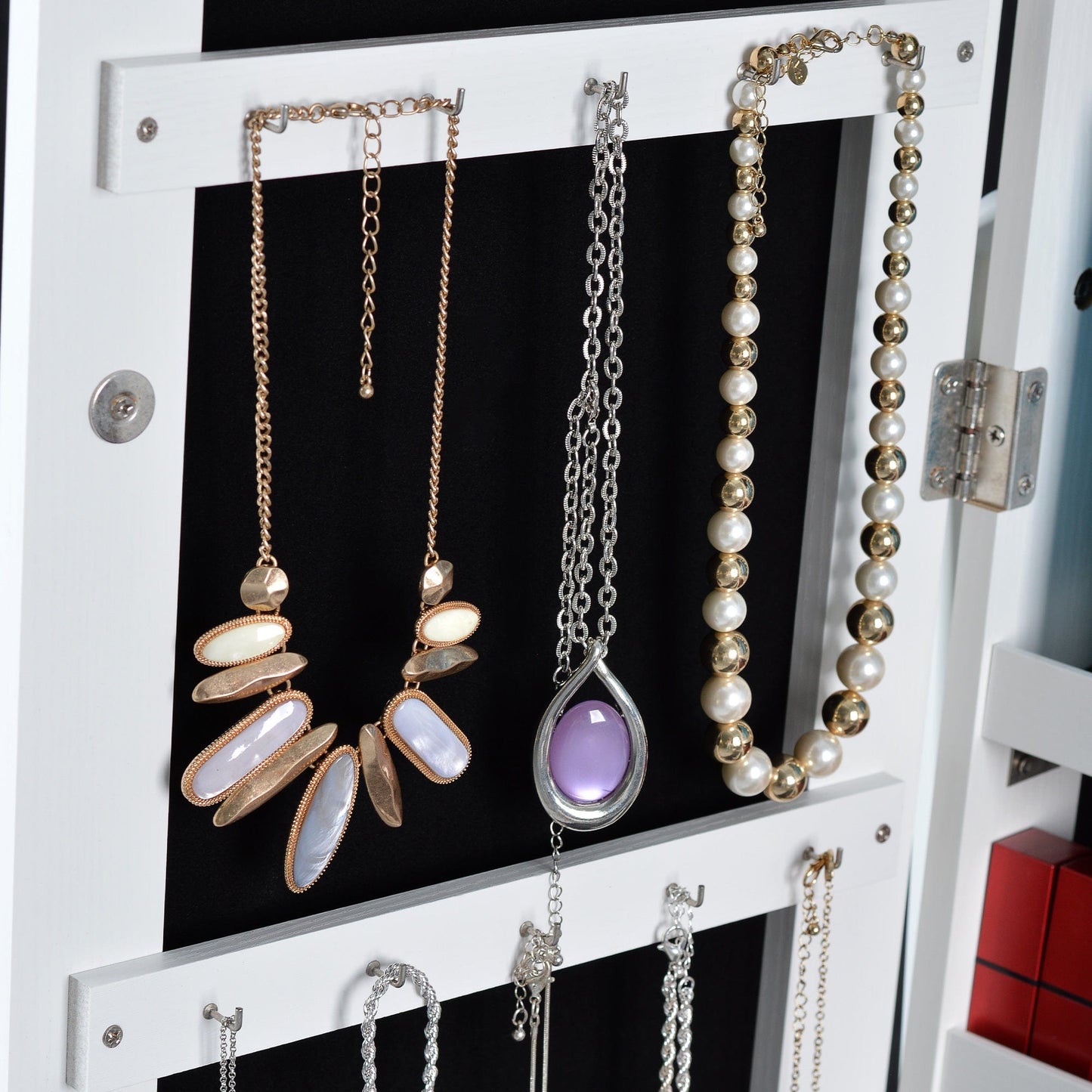 Ah-decor Jewelry Armoire with Mirror Full Mirror Fashion Simple Jewelry Storage Cabinet  With Led Lights