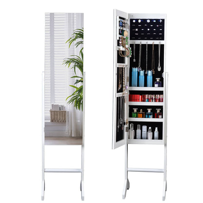 Ah-decor Jewelry Armoire with Mirror Full Mirror Fashion Simple Jewelry Storage Cabinet  With Led Lights