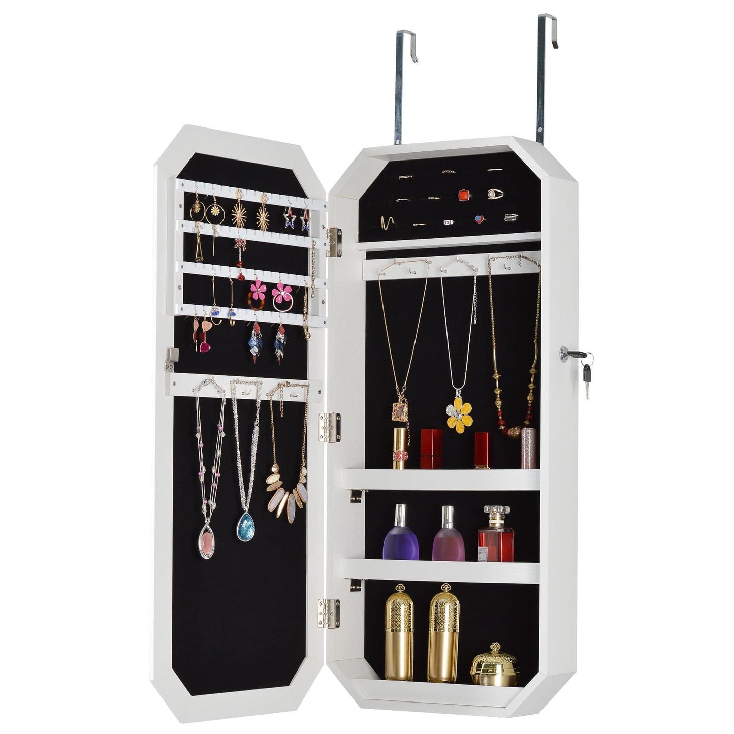 Ah-decor Jewelry Armoire with Mirror Mirror Fashion Simple Jewelry Storage Cabinet  Can Be Hung On The Door Or Wall