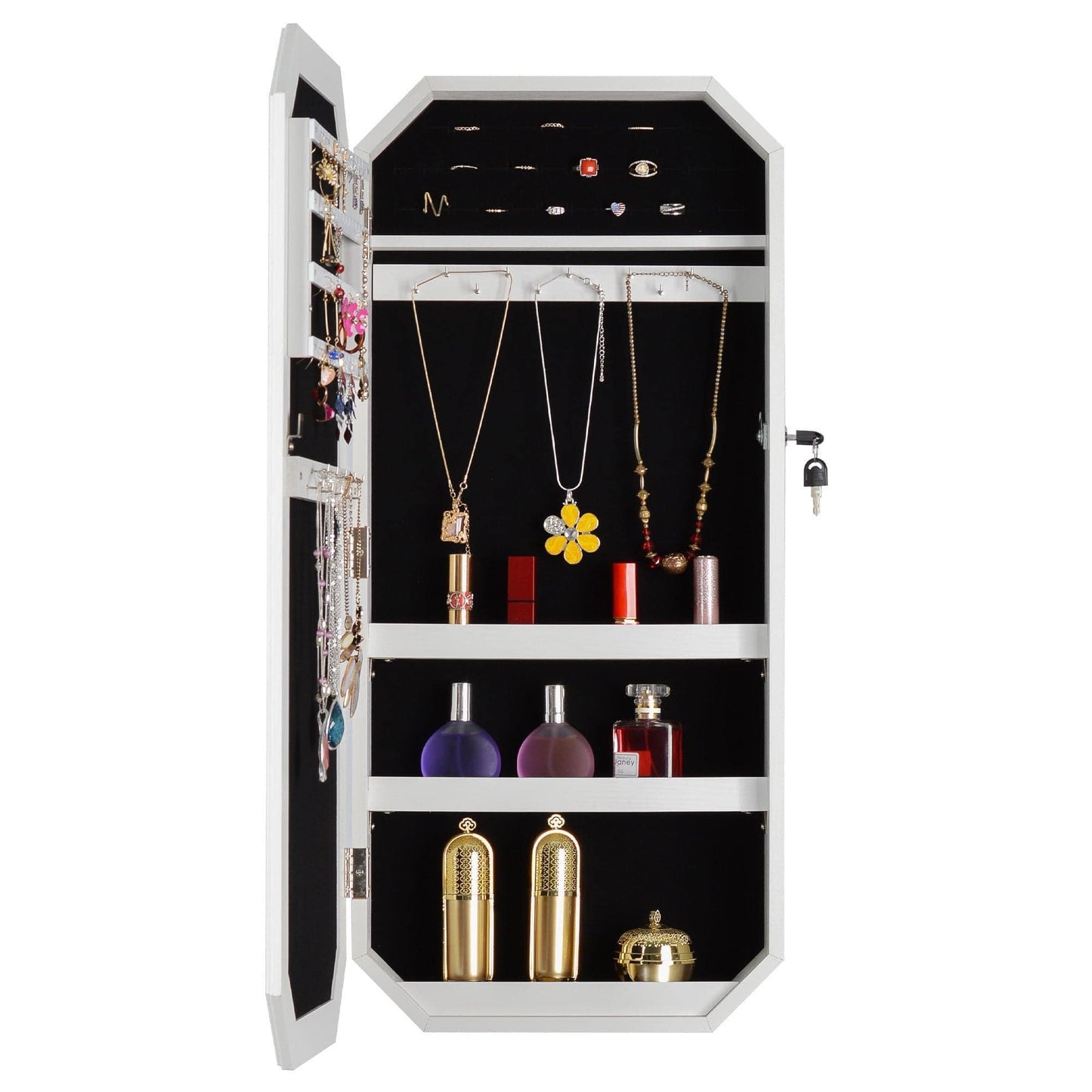 Ah-decor Jewelry Armoire with Mirror Mirror Fashion Simple Jewelry Storage Cabinet  Can Be Hung On The Door Or Wall