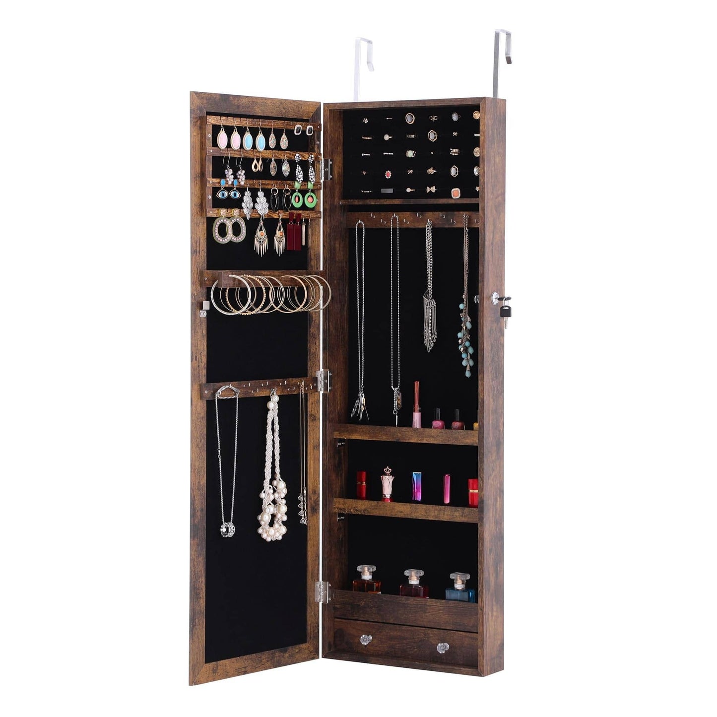 AHDECOR Jewelry Cabinet Organizer Fashion Simple Jewelry Storage Mirror Cabinet Can Be Hung On The Door Or Wall