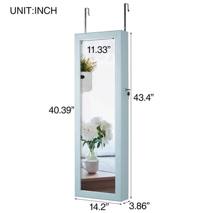 AHDECOR Jewelry Cabinet Organizer Fashion Simple Jewelry Storage Mirror Cabinet With LED Lights Can Be Hung On The Door Or Wall