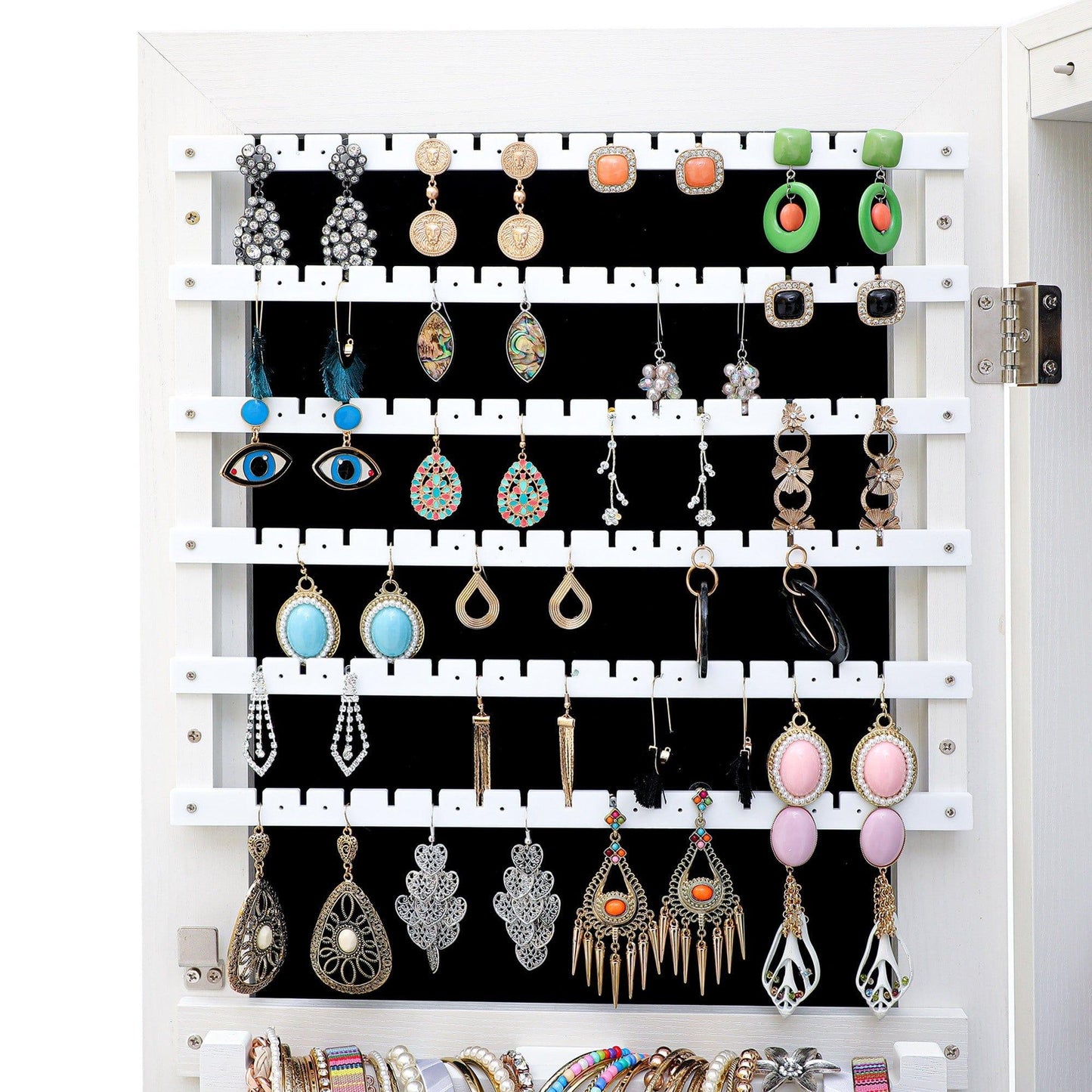 AHDECOR Jewelry Cabinet Organizer Fashion Simple Jewelry Storage Mirror Cabinet With LED Lights Can Be Hung On The Door Or Wall