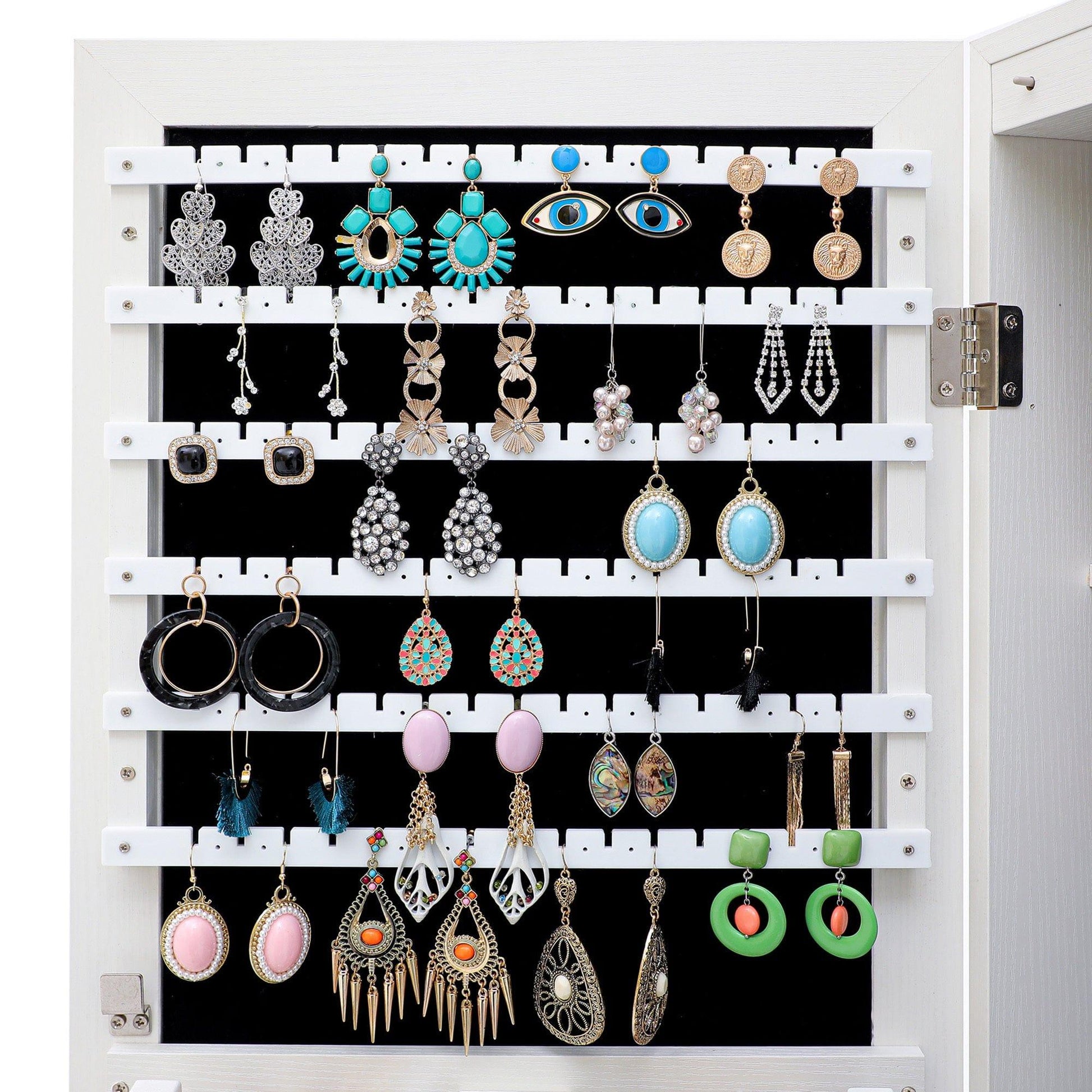 AHDECOR Jewelry Cabinet Organizer Fashion Simple Jewelry Storage Mirror Cabinet With LED Lights Can Be Hung On The Door Or Wall