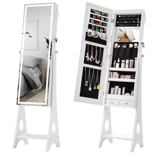 AHDECOR Jewelry Cabinet Organizer Fashion Simple Jewelry Storage Mirror Cabinet With LED Lights,For Living Room Or Bedroom