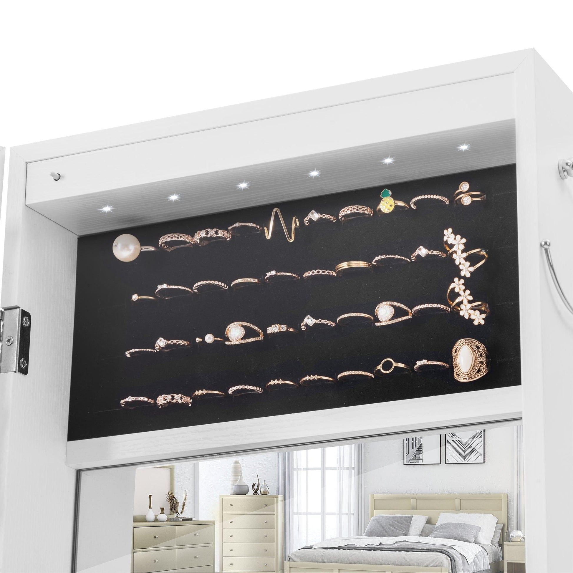 AHDECOR Jewelry Cabinet Organizer Fashion Simple Jewelry Storage Mirror Cabinet With LED Lights,For Living Room Or Bedroom