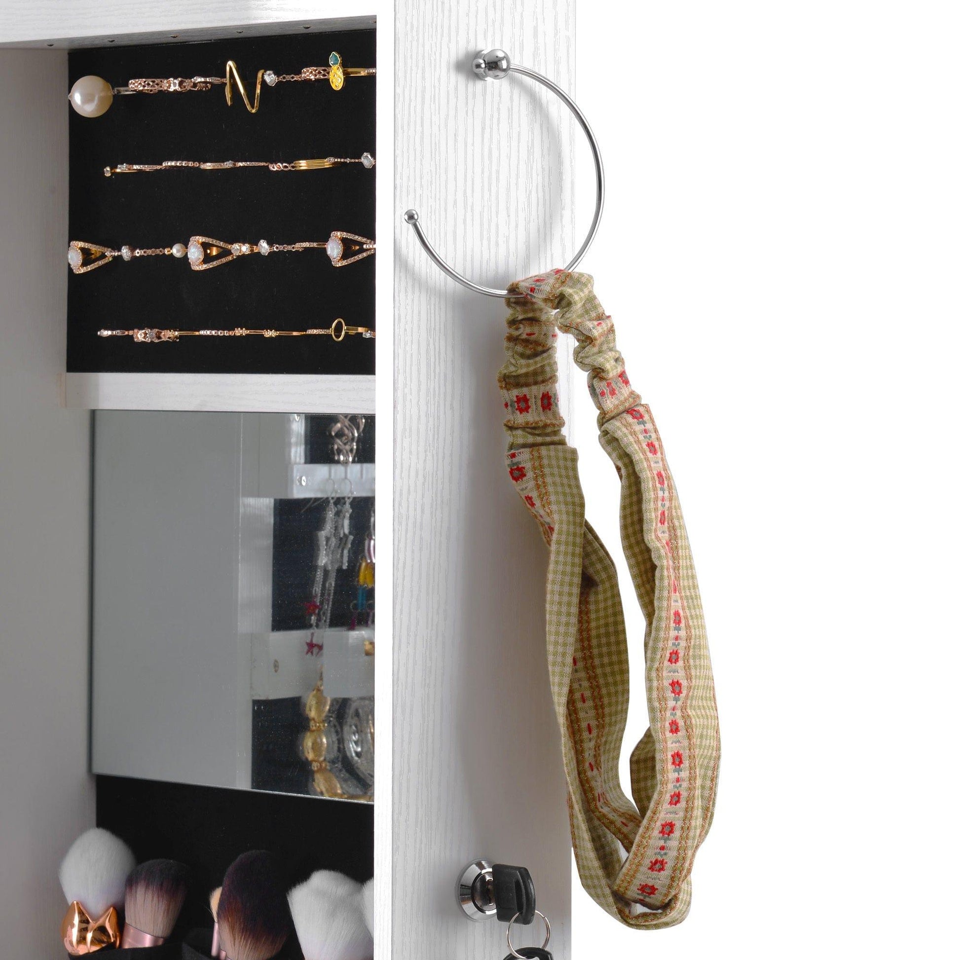 AHDECOR Jewelry Cabinet Organizer Fashion Simple Jewelry Storage Mirror Cabinet With LED Lights,For Living Room Or Bedroom