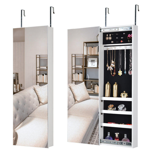 AHDECOR Jewelry Cabinet Organizer Full Mirror Jewelry Storage Cabinet With with Slide Rail Can Be Hung On The Door Or Wall