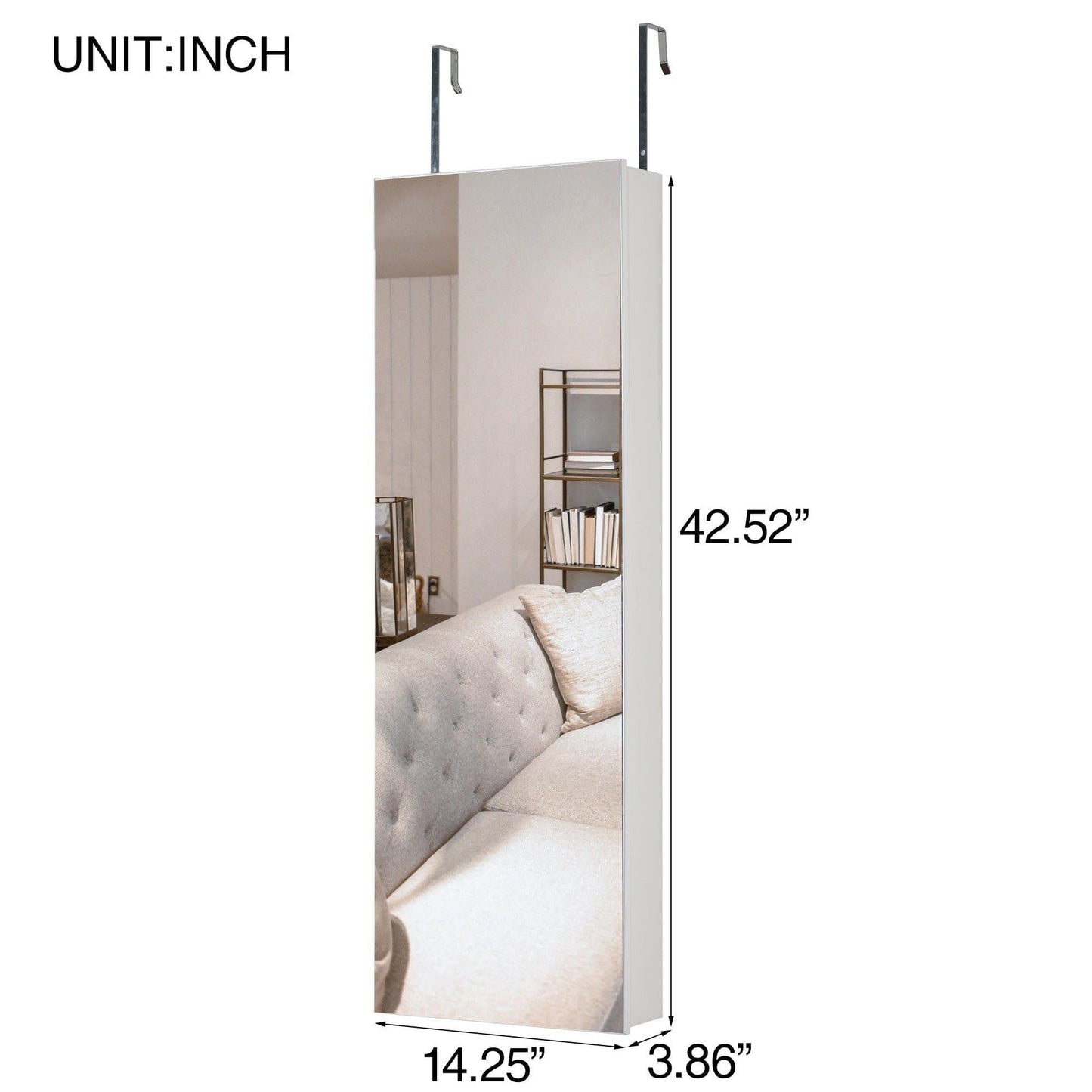 AHDECOR Jewelry Cabinet Organizer Full Mirror Jewelry Storage Cabinet With with Slide Rail Can Be Hung On The Door Or Wall