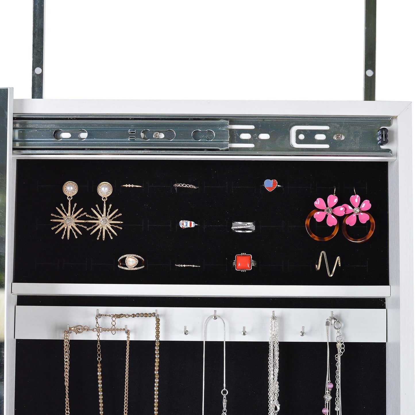 AHDECOR Jewelry Cabinet Organizer Full Mirror Jewelry Storage Cabinet With with Slide Rail Can Be Hung On The Door Or Wall