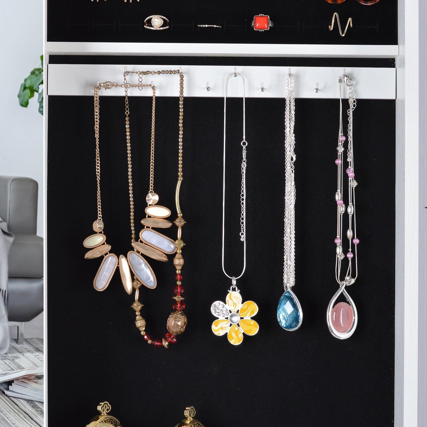 AHDECOR Jewelry Cabinet Organizer Full Mirror Jewelry Storage Cabinet With with Slide Rail Can Be Hung On The Door Or Wall