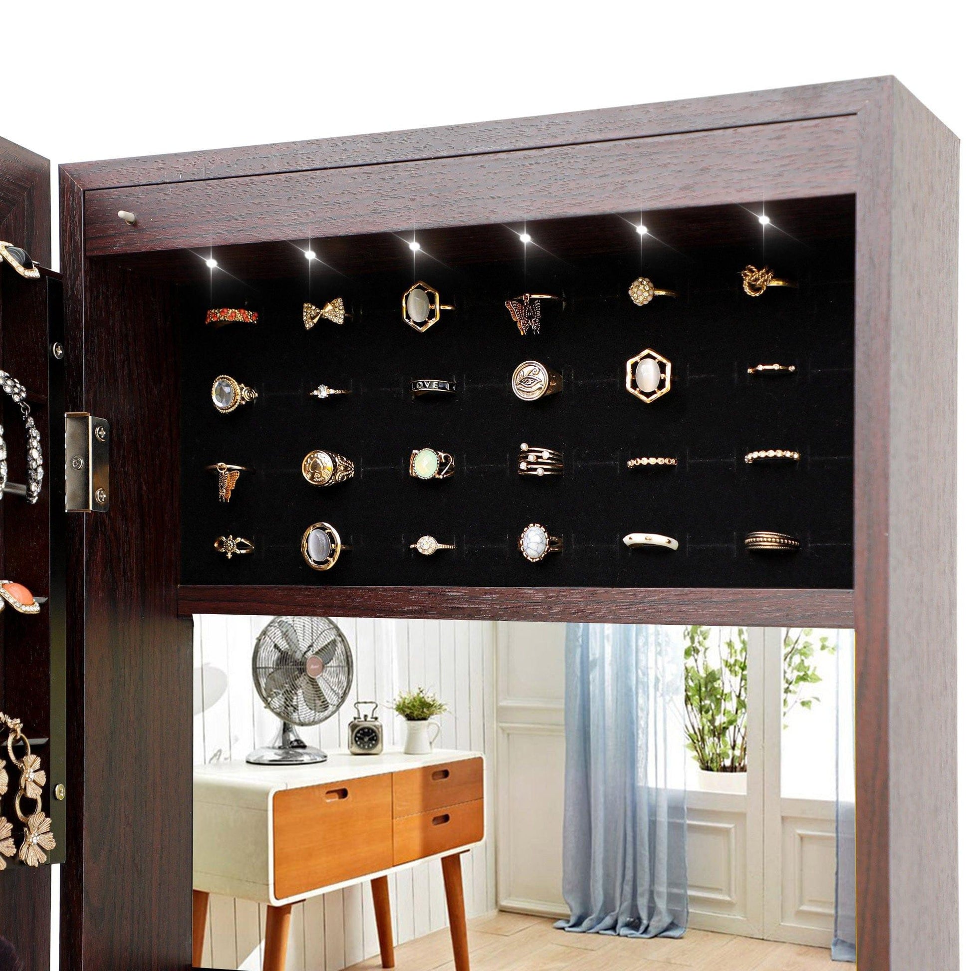 AH-DECOR Jewelry Holders Fashion Simple Jewelry Storage Mirror Cabinet With LED Lights,For Living Room Or Bedroom