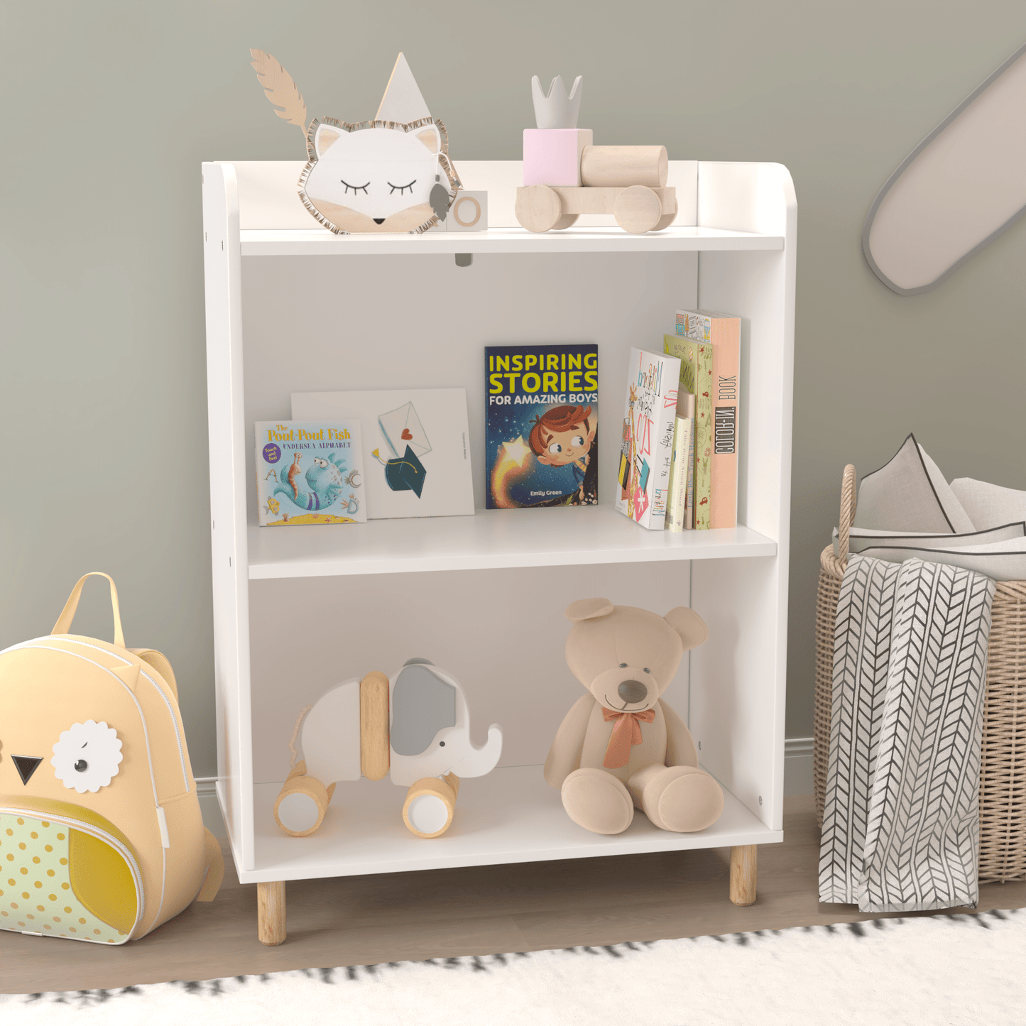 AHDECOR Kids 3-Tier Bookcase, Children's Book Display, Bookshelf Toy Storage Cabinet Organizer for Children's Room, Playroom, Nursery