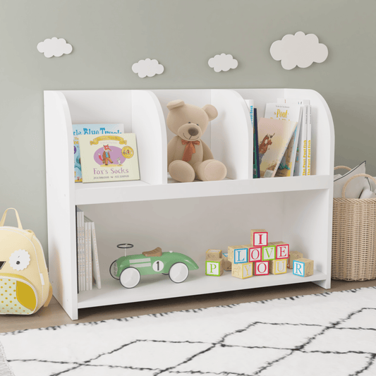 AHDECOR Kids Bookcase with 4 Compartments, Storage Book Shelf, Storage Display, Rack,Toy Organizer for Children's Room, Playroom, Nursery