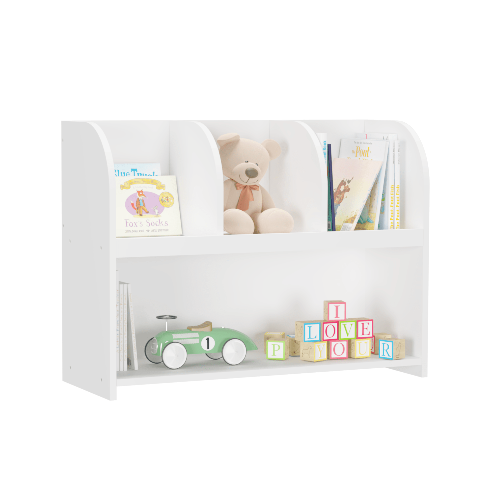 AHDECOR Kids Bookcase with 4 Compartments, Storage Book Shelf, Storage Display, Rack,Toy Organizer for Children's Room, Playroom, Nursery