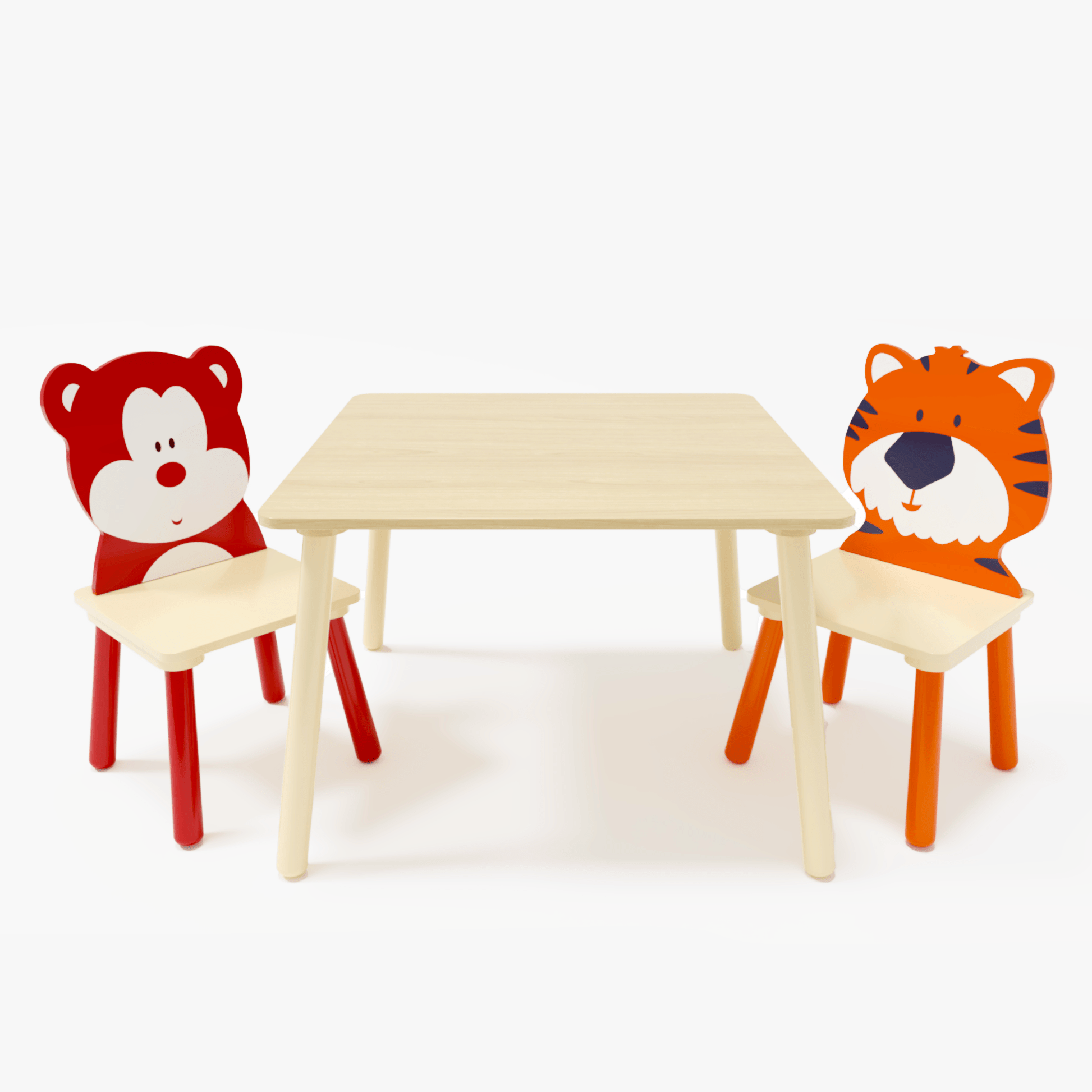 AHDECOR Kids Table and 2 Chairs Set, 3 Pieces Toddler Table and Chair Set, Wooden Activity Play Table Set (Bear&Tiger)